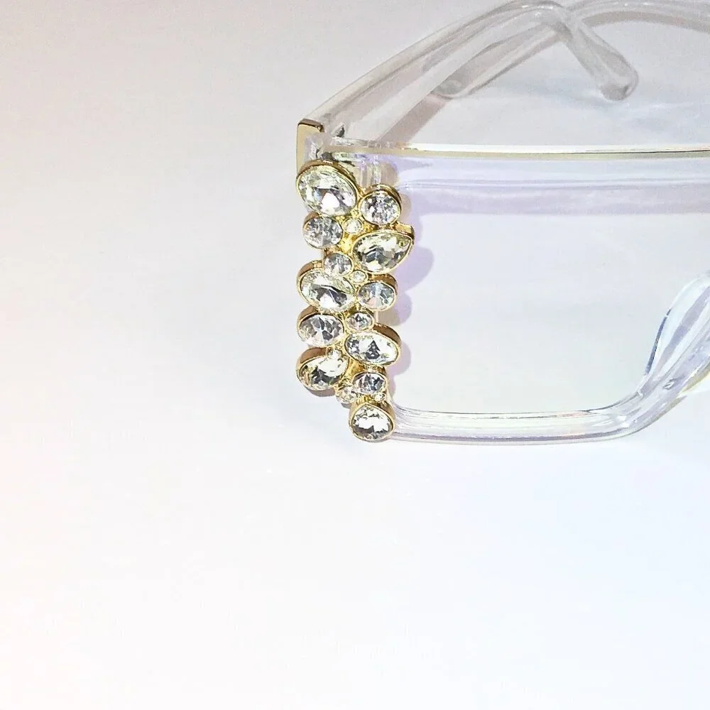 WOMEN'S CLEAR OVERSIZED CRYSTAL BLUE LIGHT BLOCKING GLASSES W/ SQUARE FRAME